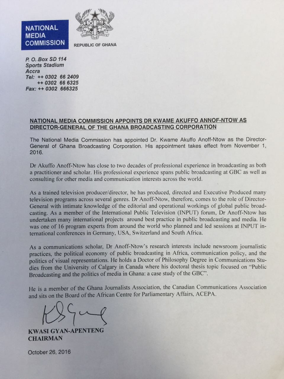 NMC appoints New Director-General for GBC